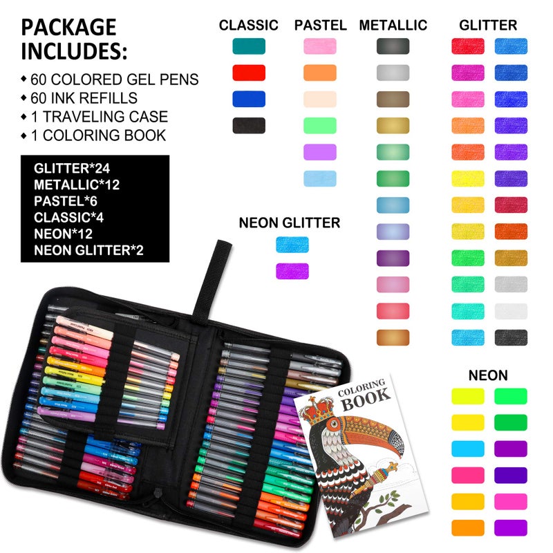 Lelix Gel Pens, 120 Pack Gel Pen Set, 60 Unique Colors with 60 Refills for Adults Coloring Books Drawing Doodling Crafts Scrapbooking Journaling - Image 2
